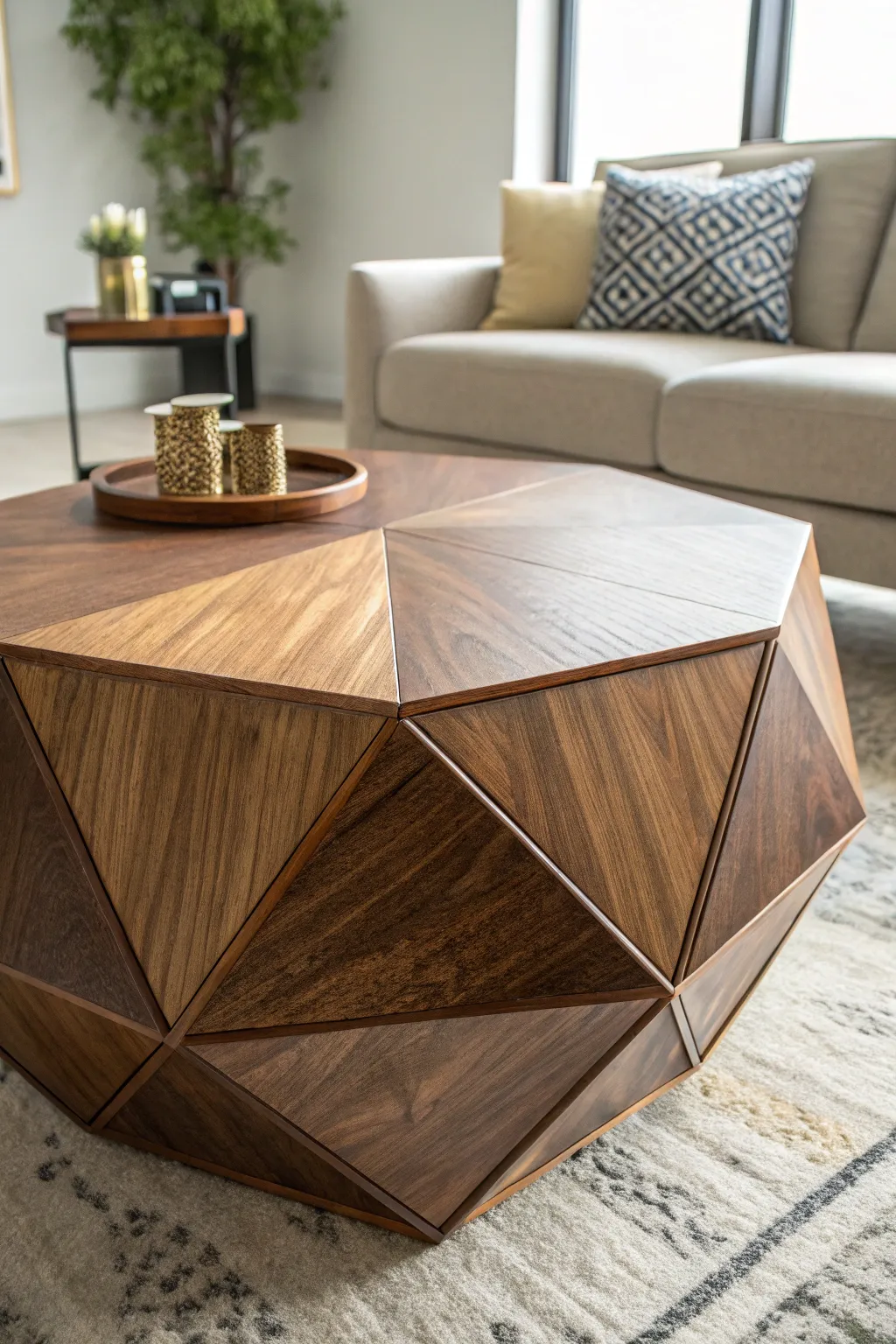 Elevate your space with the striking beauty of a handcrafted geometric coffee table.