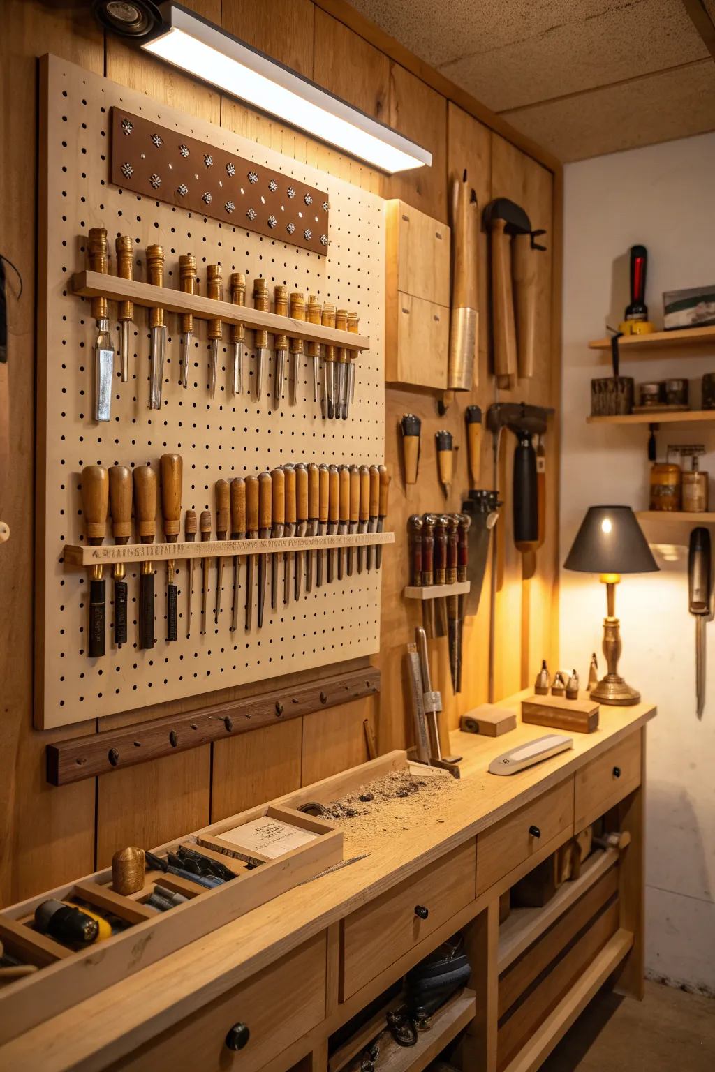 Elevate your workshop with a classic pegboard—where style meets functionality in perfect harmony.
