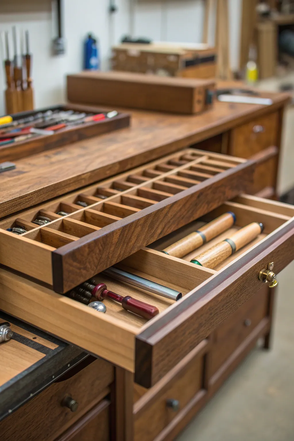 Streamline your workshop with expertly crafted roll-out shelving—where accessibility meets elegance.