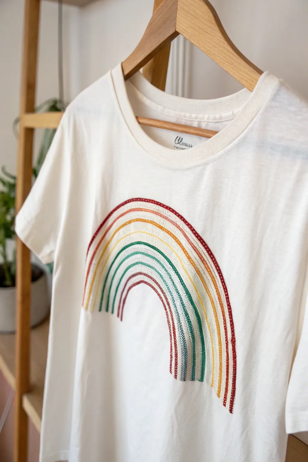Embrace the joy of color with this handcrafted 100-striped rainbow shirt!