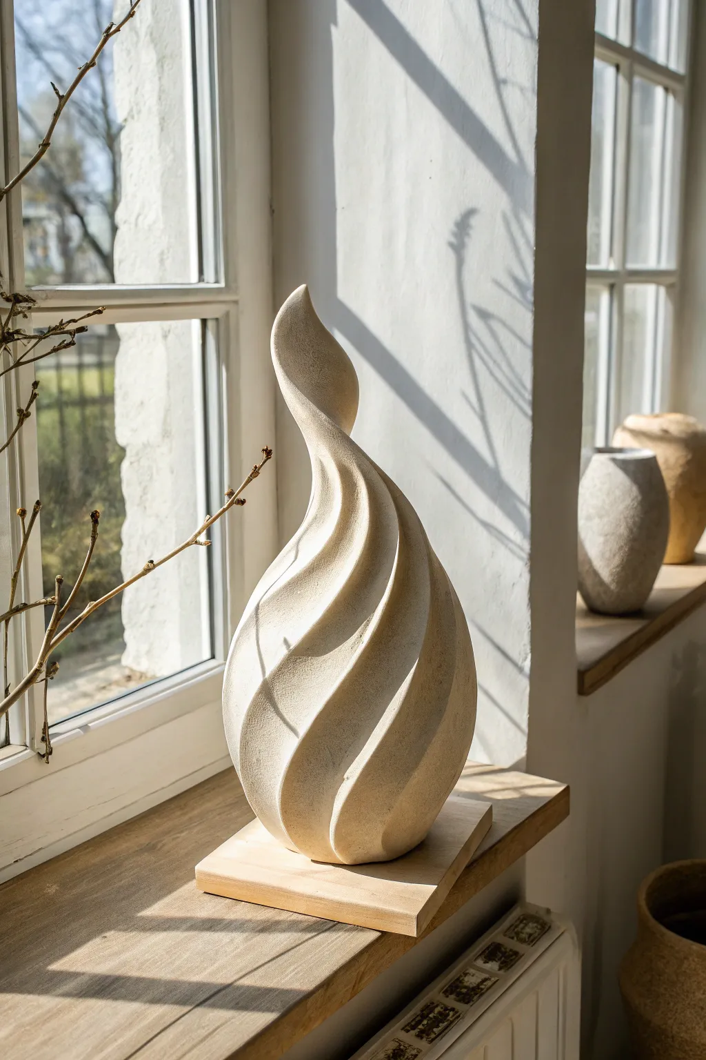 Embrace the dance of light and shadow with this minimalist clay sculpture, where simplicity meets elegance.