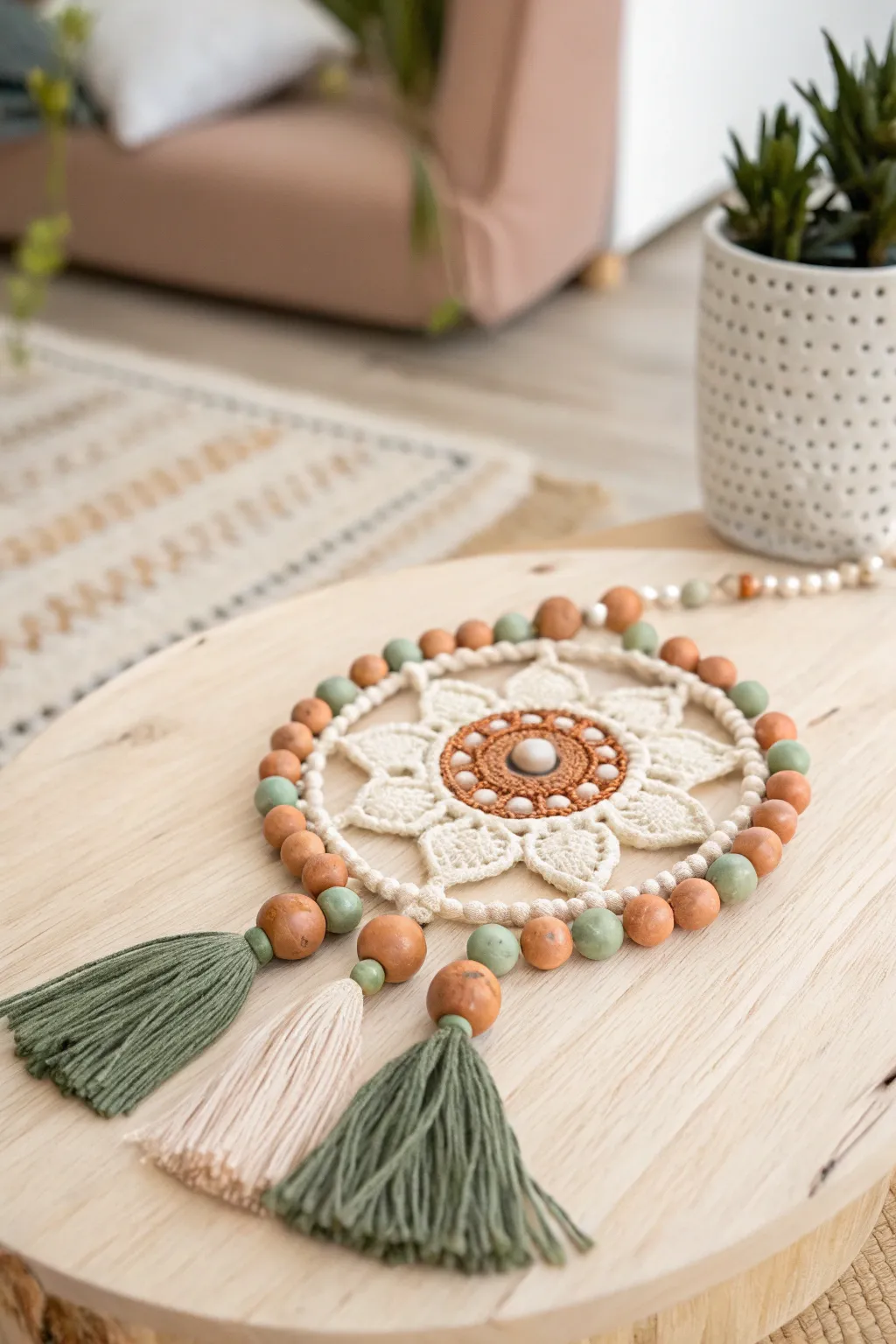 Discover the art of texture with stunning beaded medallions that captivate the senses. #Craftsmanship #ScandiBoho
