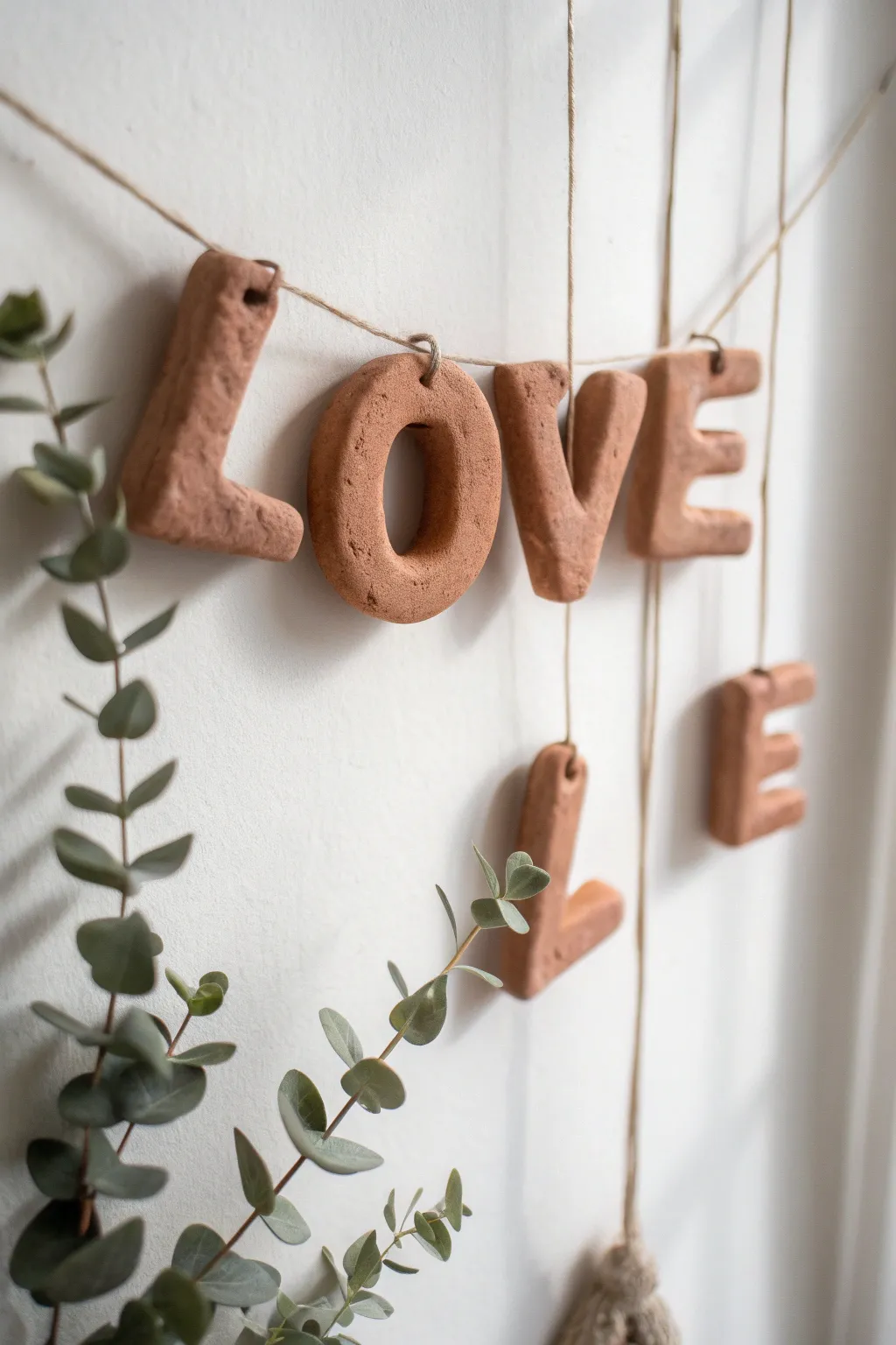 Embrace simplicity and warmth with clay letter wall art that's perfect for a personal touch in any minimalist space.