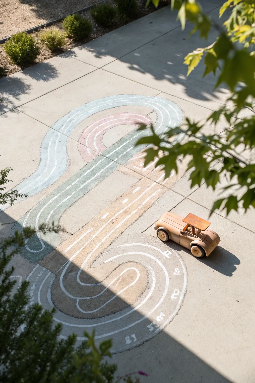 Let the races begin! A minimalist chalk racetrack for endless outdoor fun. 🚗✨