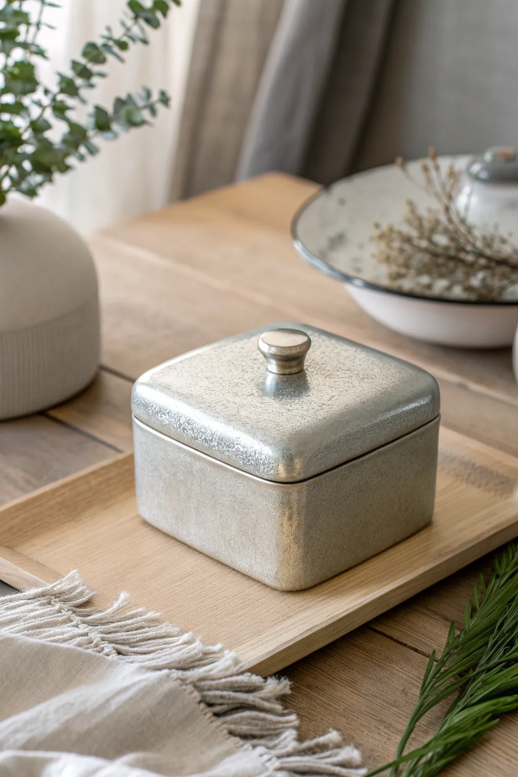 Add a touch of futuristic glam with this stunning metallic clay box—where minimalism meets modern elegance.