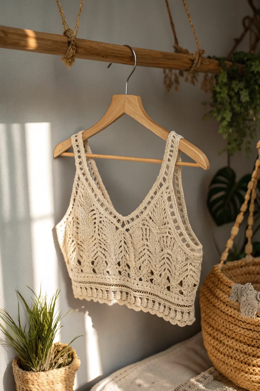 Embrace sustainable style with this eco-friendly crochet top, where natural beauty meets minimalist elegance.