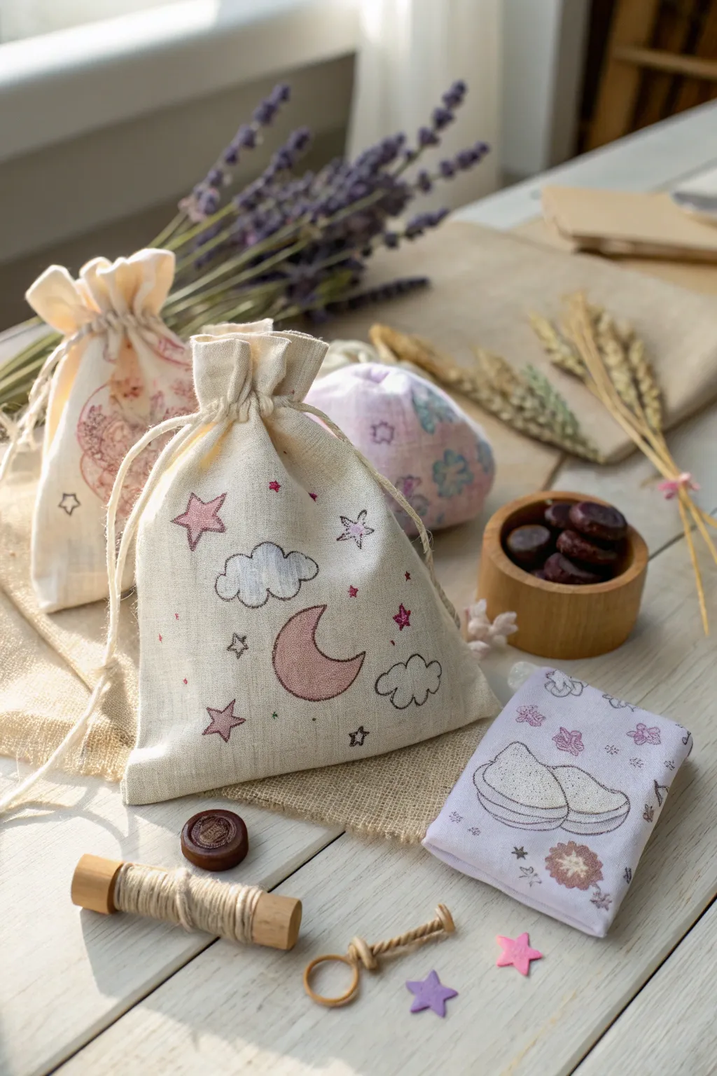 Charming DIY baby shower favor bags that blend Scandinavian simplicity with Boho warmth—perfect for a memorable celebration!