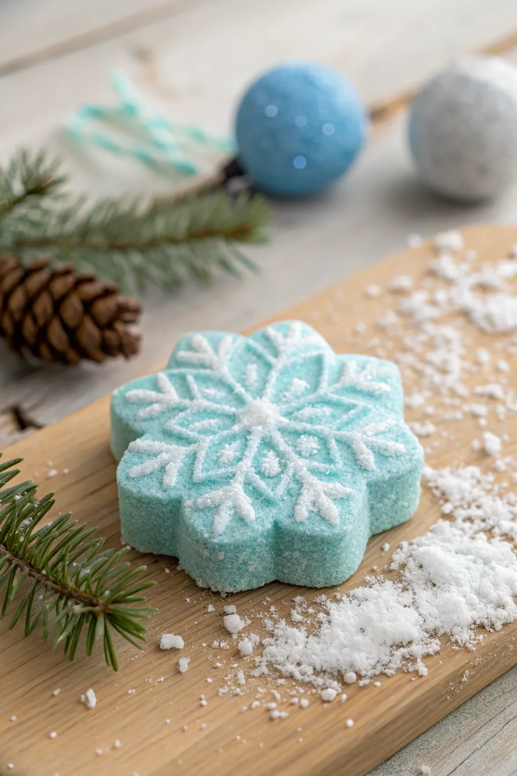 Transform your bath time with a seasonal surprise: a handcrafted snowflake bath bomb that captures the essence of winter wonderland.