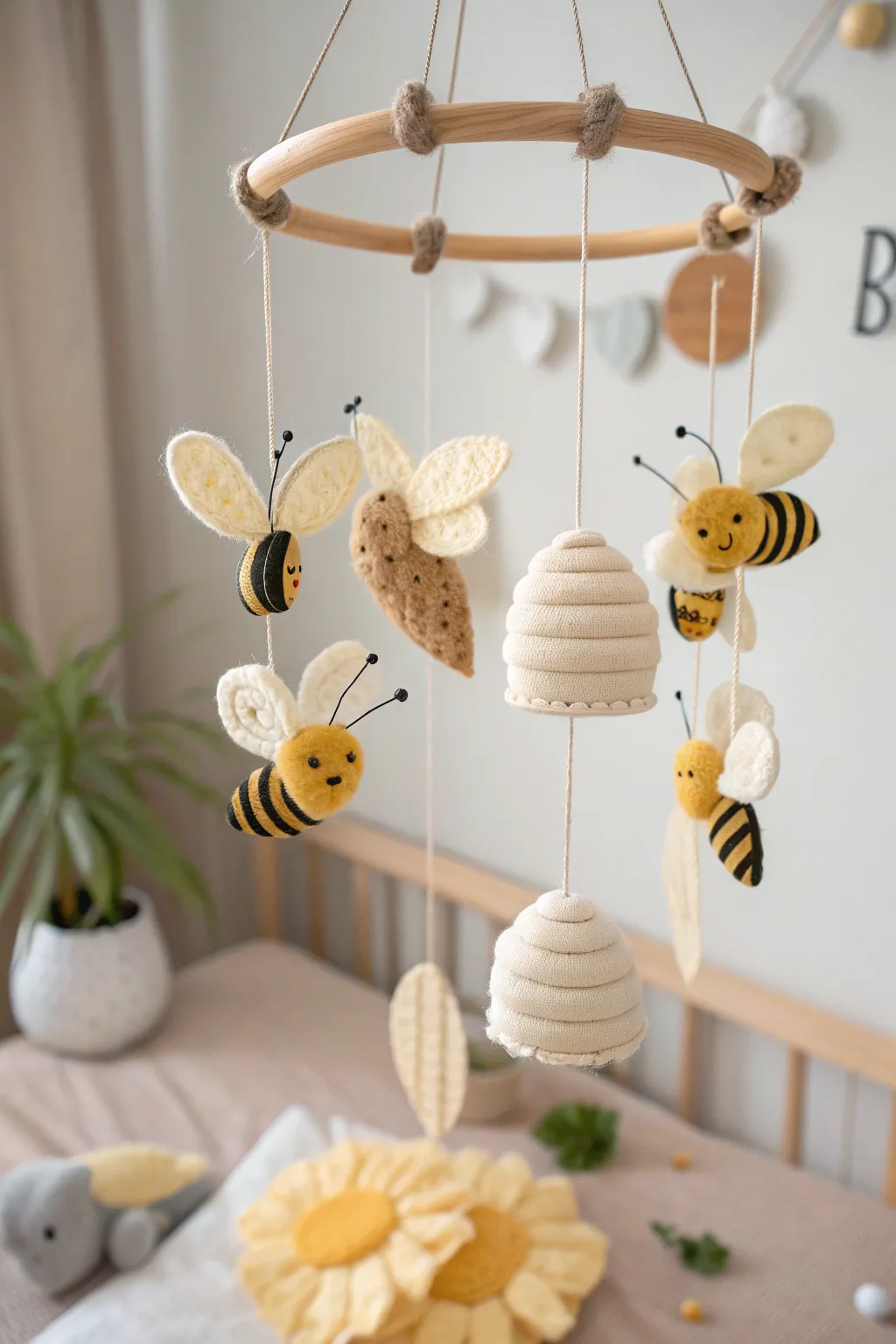 Bring a touch of nature’s charm to your nursery with this handmade bee and hive mobile.