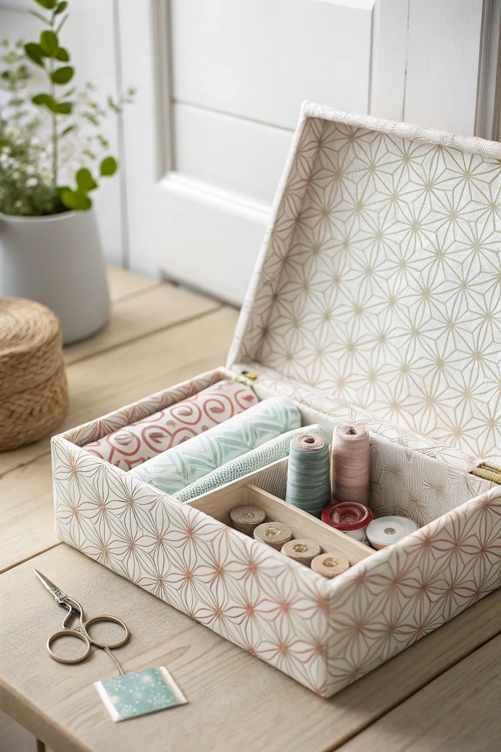 Transform your space with a touch of handcrafted elegance. This patterned fabric box is as pretty as it is practical!