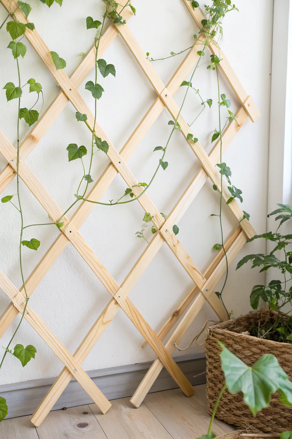 Elevate your garden with a chic criss-cross lattice trellis – where simplicity meets natural beauty.