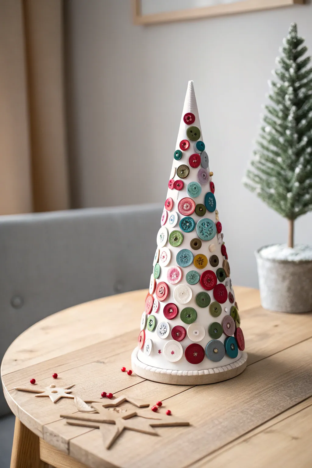 Craft your own festive cheer with a whimsical button tree that brings a splash of color and joy to any space.