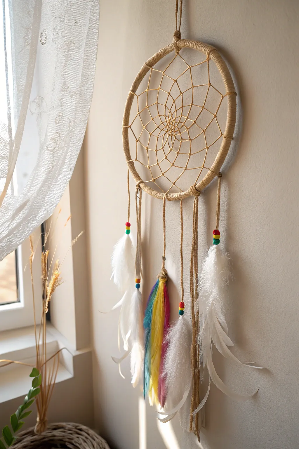 Capture the essence of joy and serenity with a rainbow dream catcher, a perfect blend of color and craftsmanship.