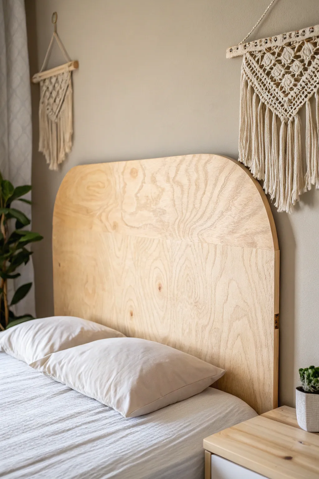 Embrace natural elegance with this DIY plywood headboard—a perfect blend of simplicity and style.