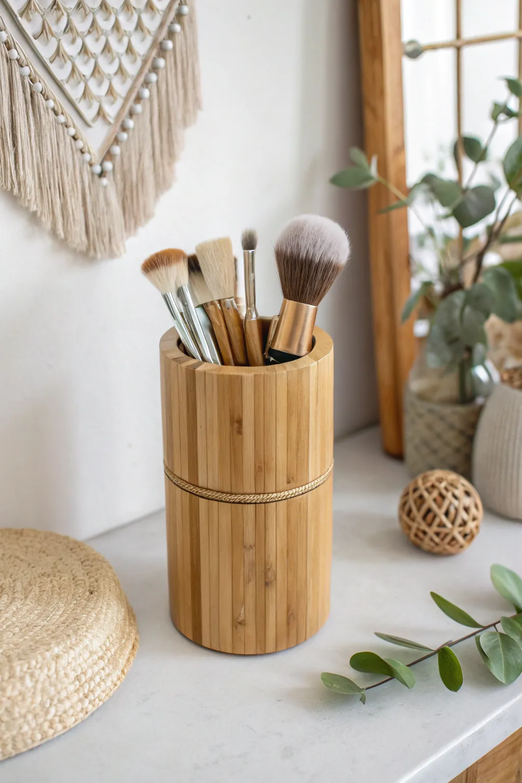 Embrace natural elegance with this DIY bamboo brush holder, the perfect blend of simplicity and style for your vanity.