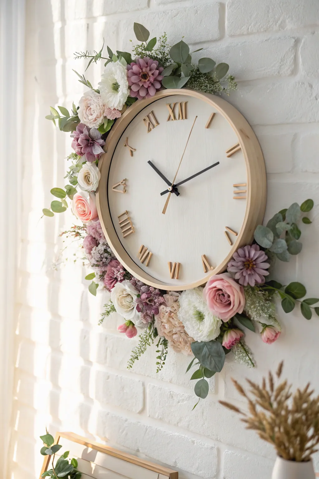 Time blooms beautifully with this DIY floral wall clock, perfect for a Mother's Day surprise!