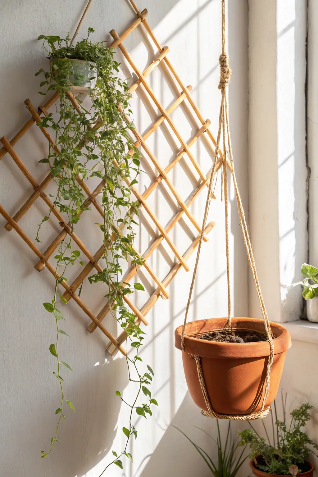 Elevate your garden with a touch of minimalist magic—create the illusion of plants climbing on air with a floating bamboo trellis.