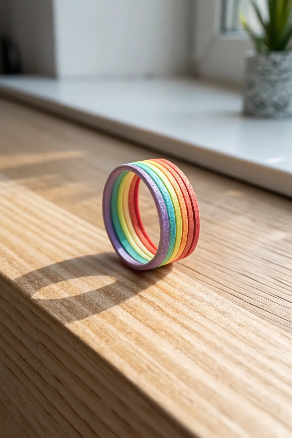 Capture the playful charm of layered paper rings, where simplicity meets vibrant creativity.