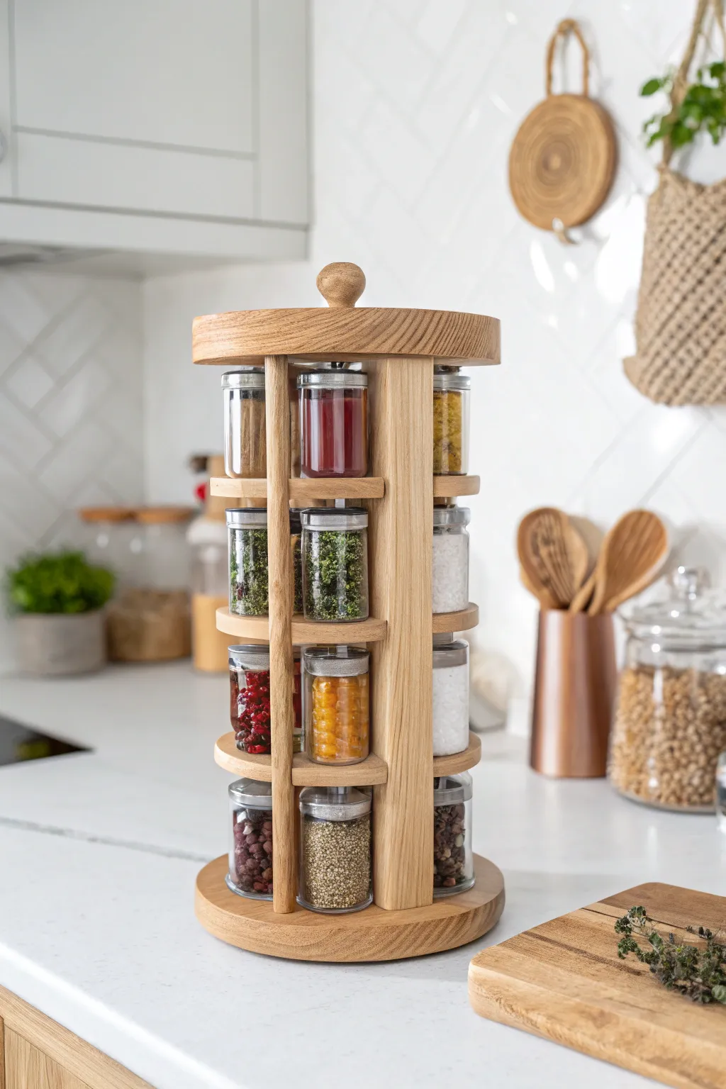 Elevate your kitchen aesthetics with this charming rotating spice tower, where functionality meets Scandinavian elegance. 🌿✨