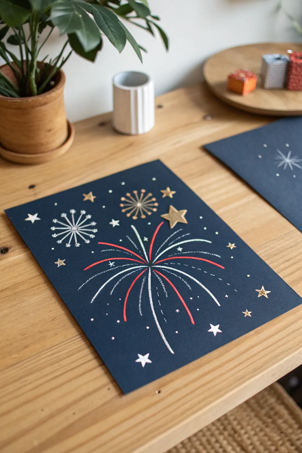 Crafting a starry night: minimalist charm meets toddler creativity.