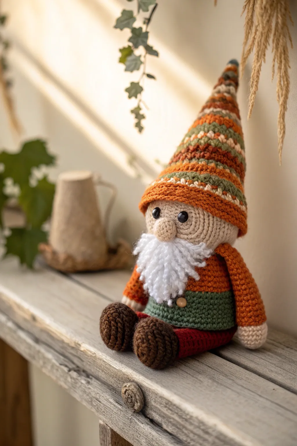 Add a whimsical touch to your fall decor with an adorable crochet amigurumi gnome!