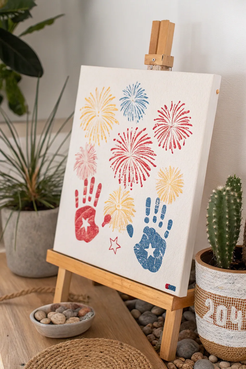 Celebrate Dad with a burst of creativity: Handprint Fireworks Canvas 🎆✨