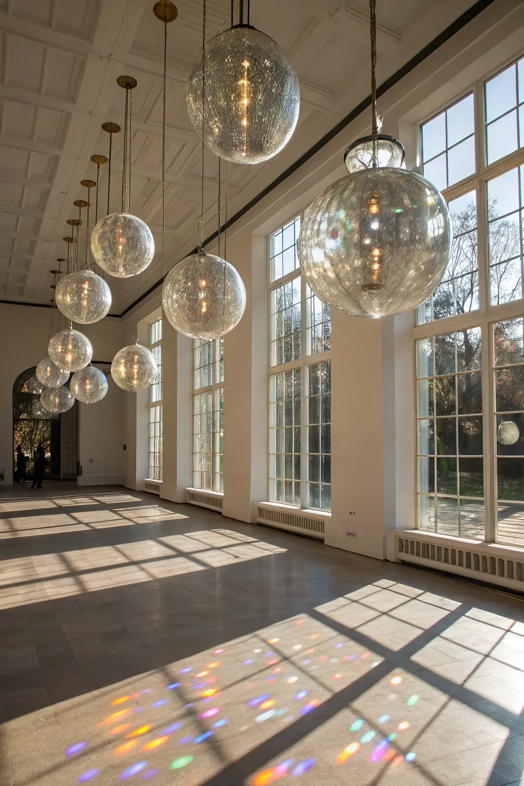 Natural light enhancing the beauty of glass globes.