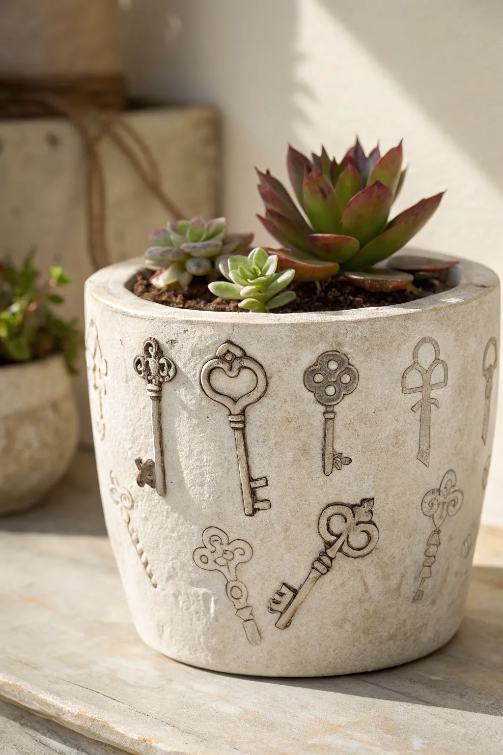 Unlock the charm of your garden with unique key impressions in hypertufa.