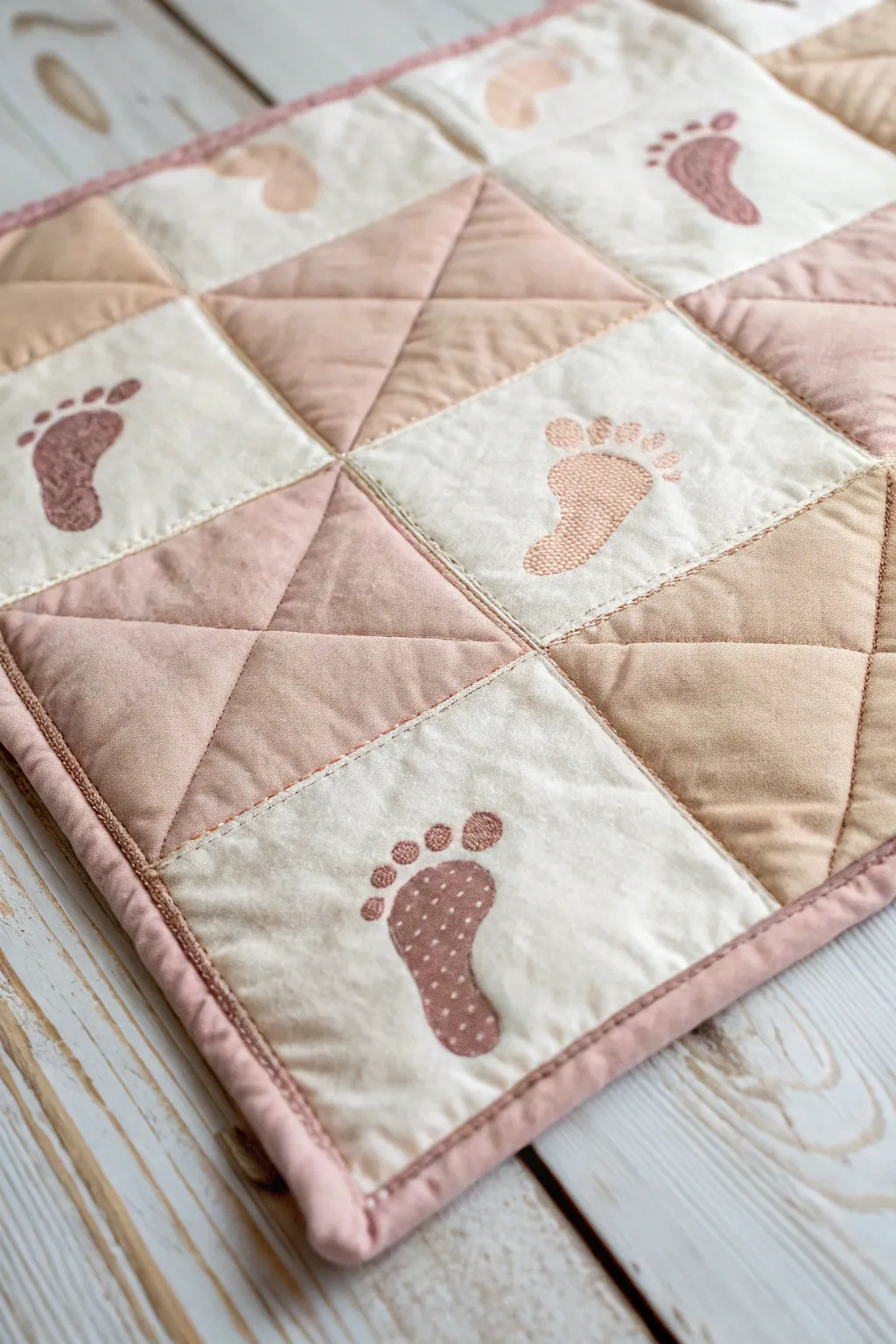 Cherish each tiny step with handcrafted footprint quilt squares, perfect for creating timeless memories.