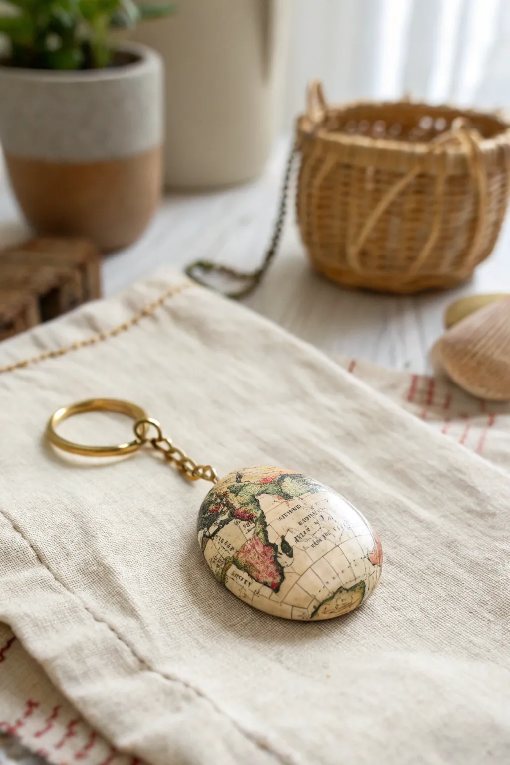 Carry your adventures with you: a charming vintage map rock keychain for the travel-loving soul.