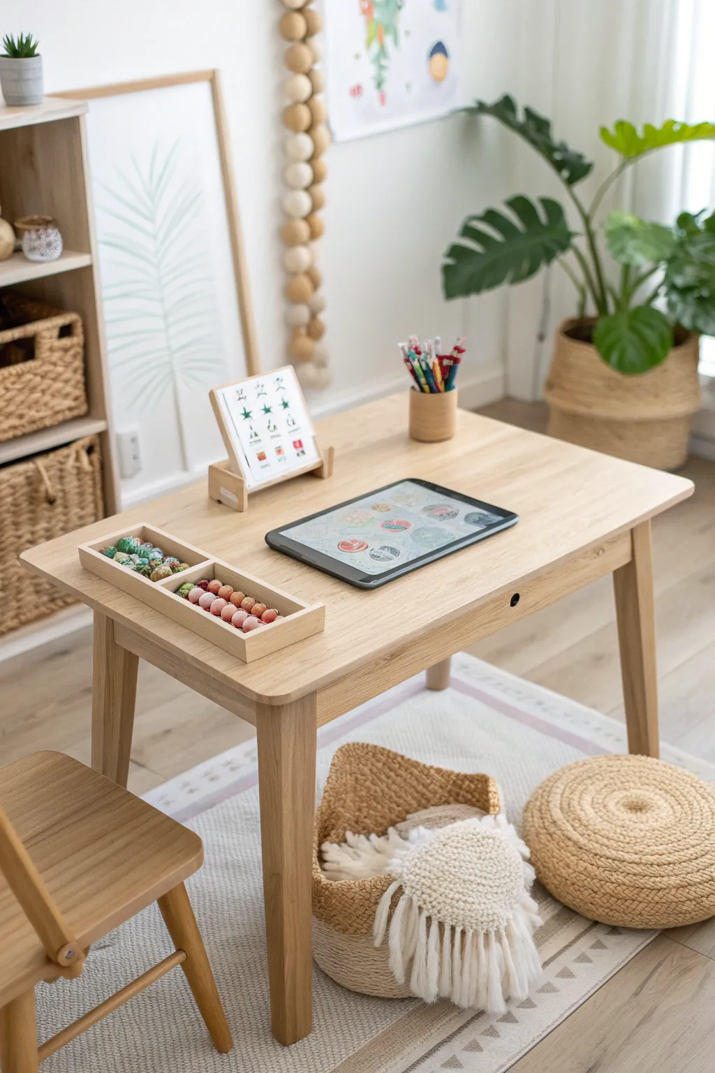 Where creativity meets technology: A minimalist craft table for the modern, tech-savvy child.