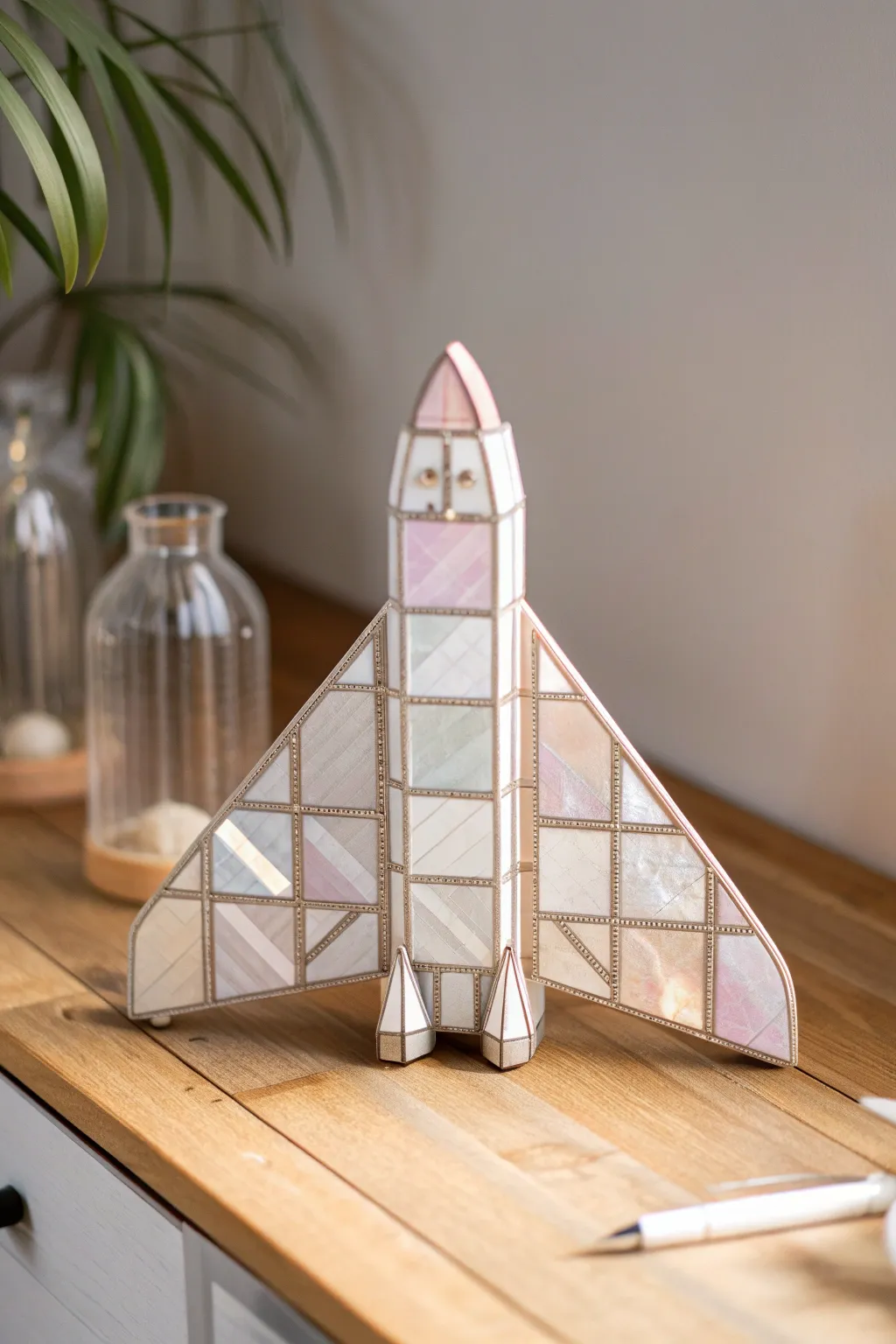 Elevate your creativity with this minimalist magnetic tile spaceship design.