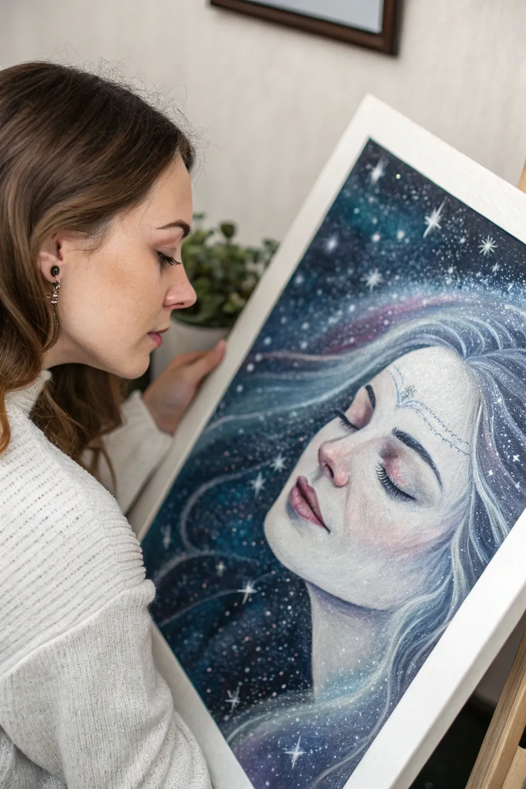 Explore the universe within: a cosmic portrait that beautifully marries simplicity with celestial wonder.