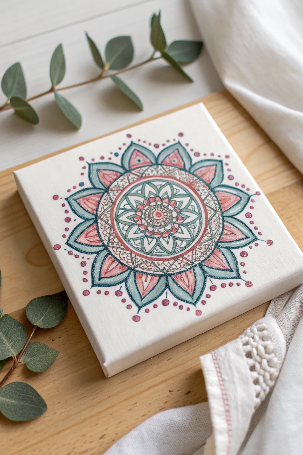 Express your inner world through the delicate artistry of a personal mandala, where simplicity meets natural beauty.