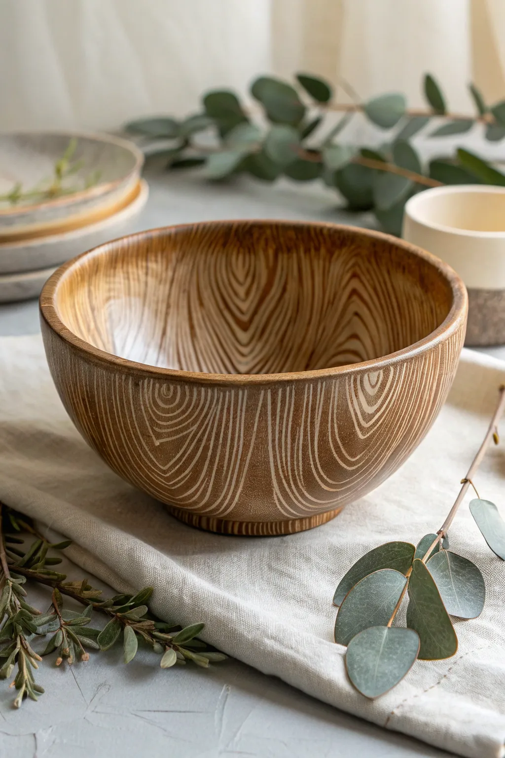 Embrace woodland charm with this exquisite woodgrain pottery bowl, perfect for adding warmth to your cozy space.