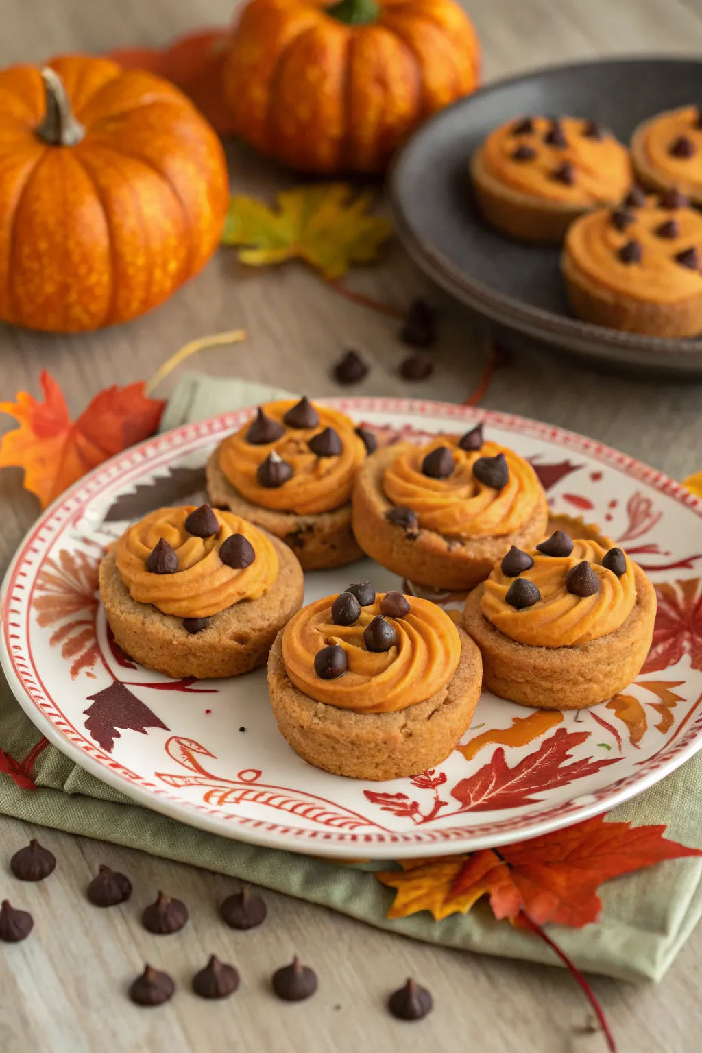 Peanut butter chocolate chip pumpkin bites that are a delightful no-bake treat.