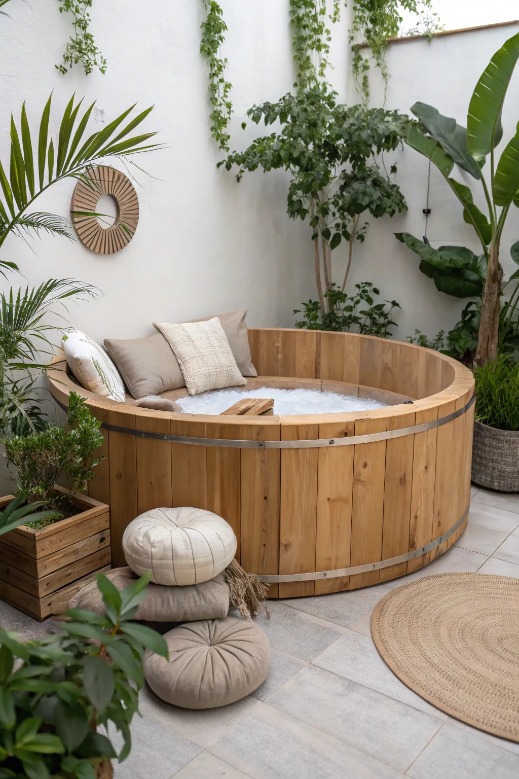 Transform your old hot tub into a serene meditation retreat. Embrace simplicity and natural beauty.