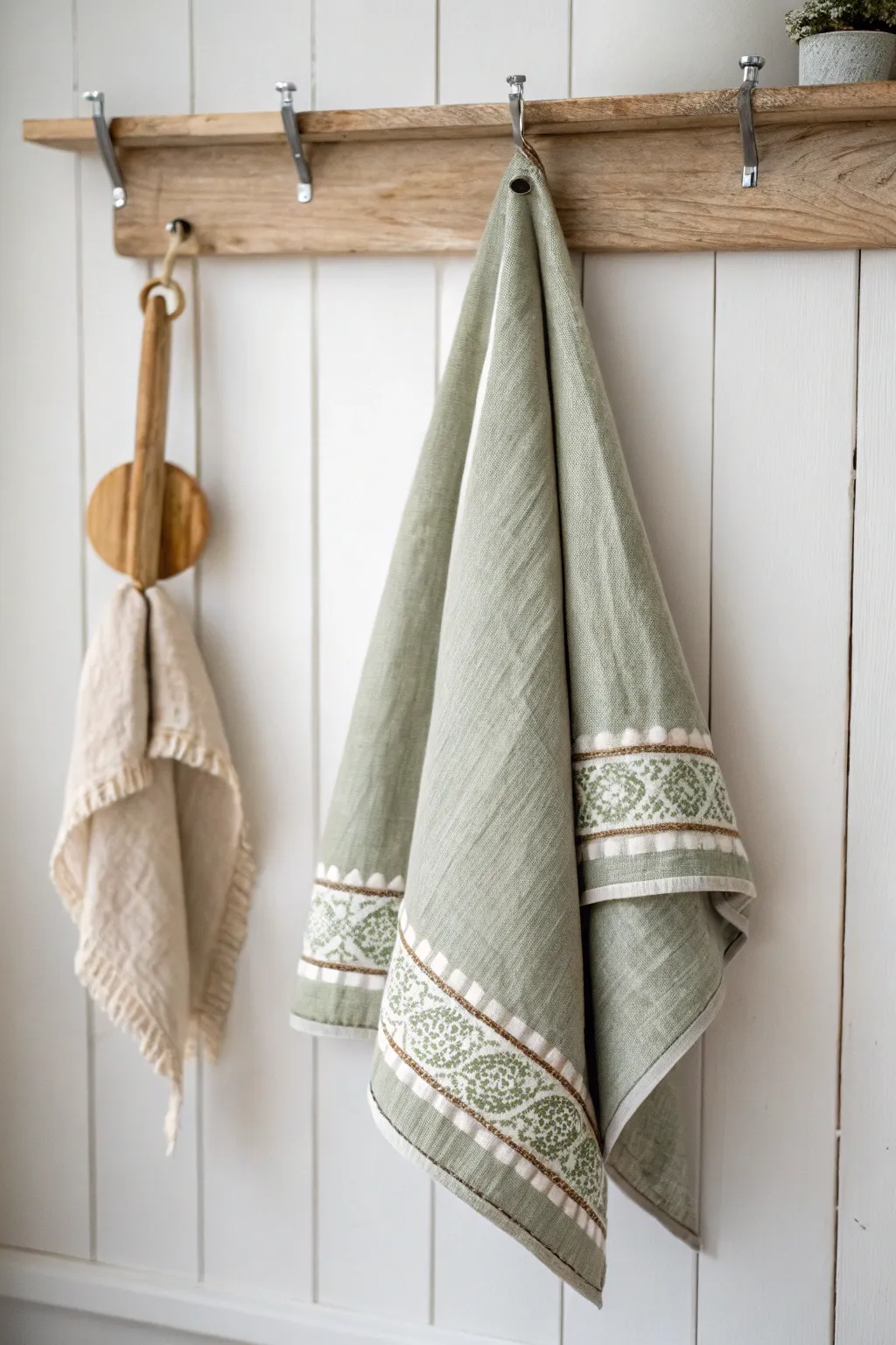 Elevate your kitchen decor with these stylish hanging towels - a blend of simplicity and craftsmanship. 🌿✨