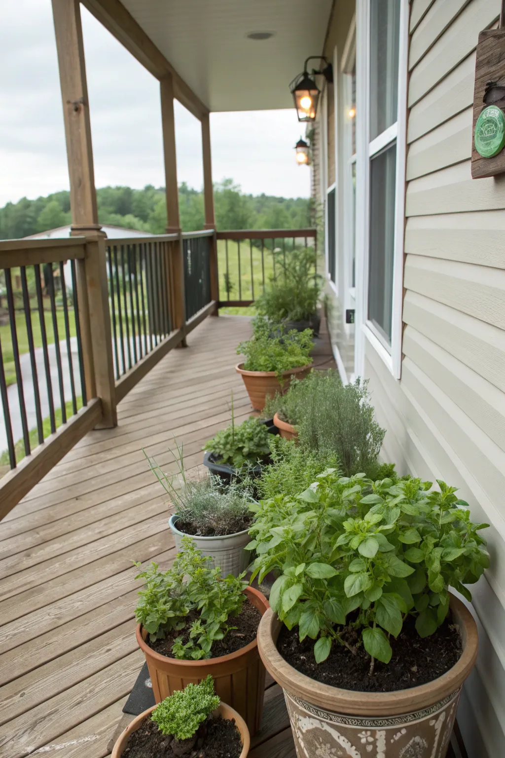 A mini herb garden adds beauty and practicality.