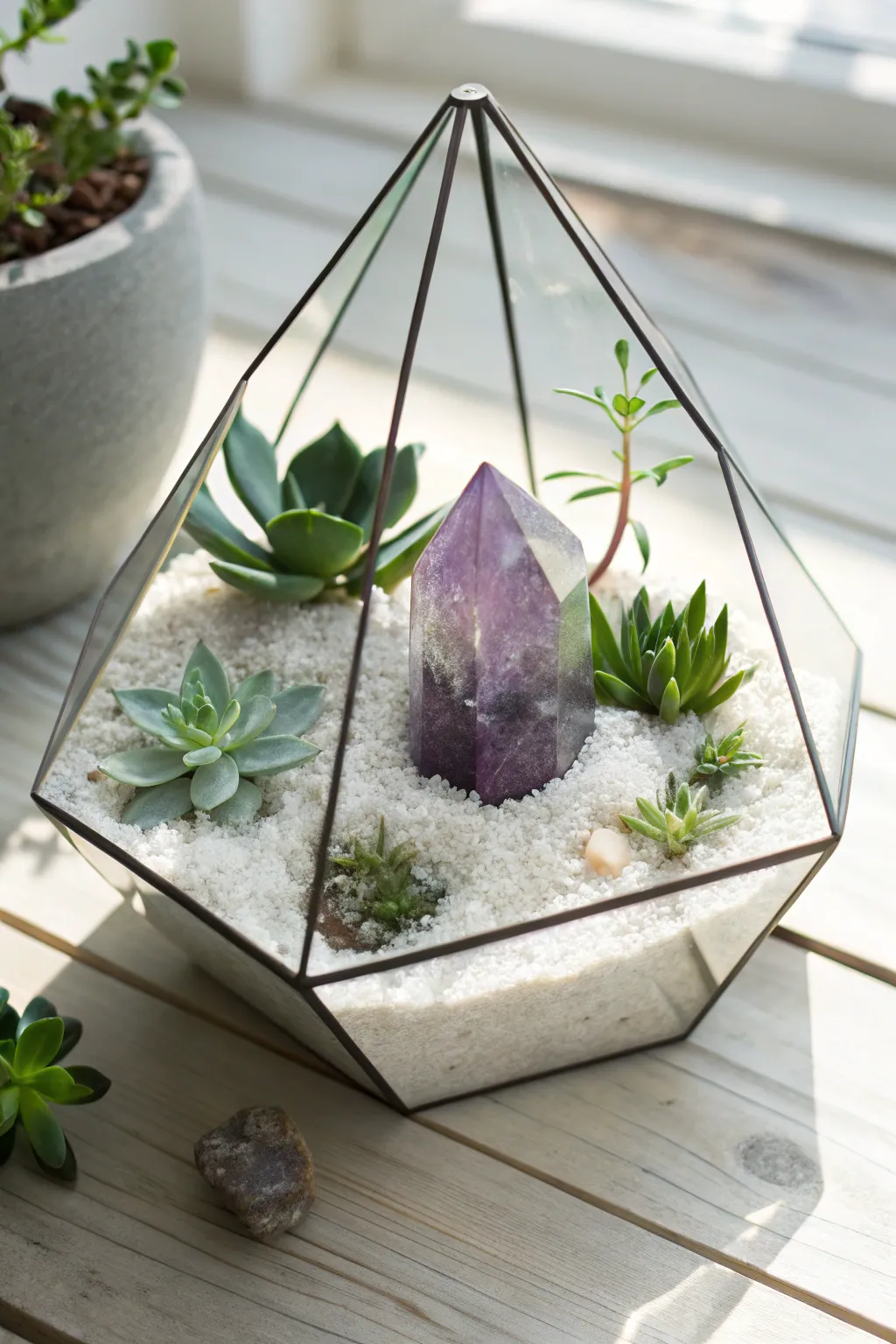 Add a mystical sparkle to your space with a crystal terrarium.