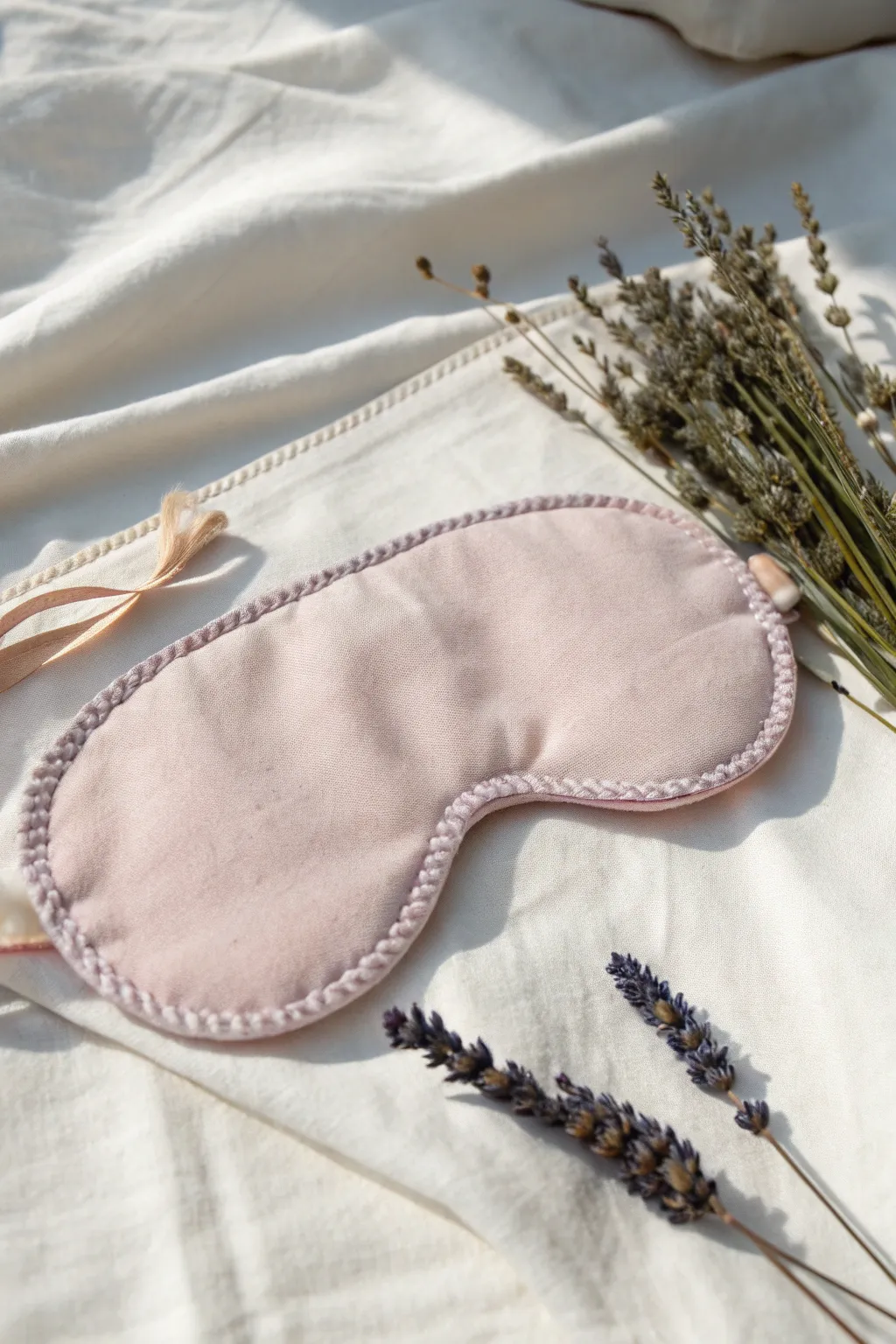 Dream in soft comfort with this upcycled sleeping mask, where craftsmanship meets cozy elegance.
