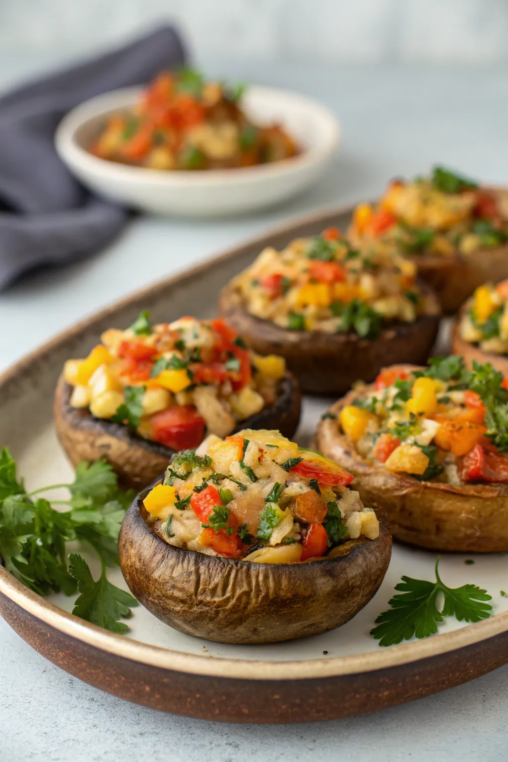 Hearty stuffed portobello mushrooms, a satisfying conclusion to your dinner party.