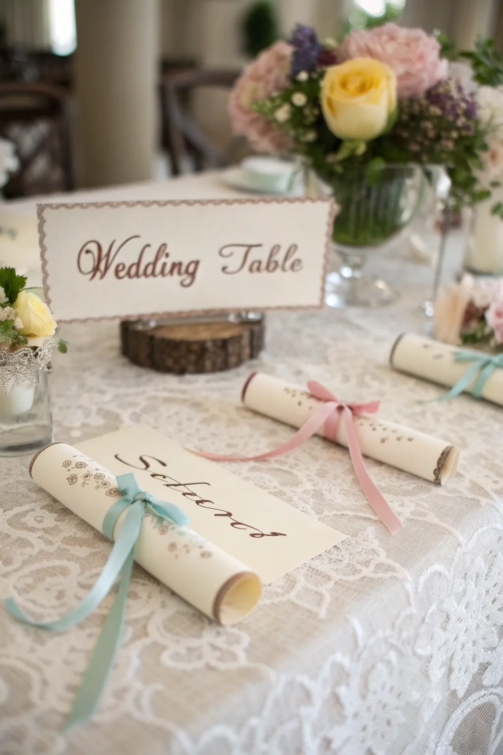 Whimsical scrolls add a touch of historical charm to weddings.
