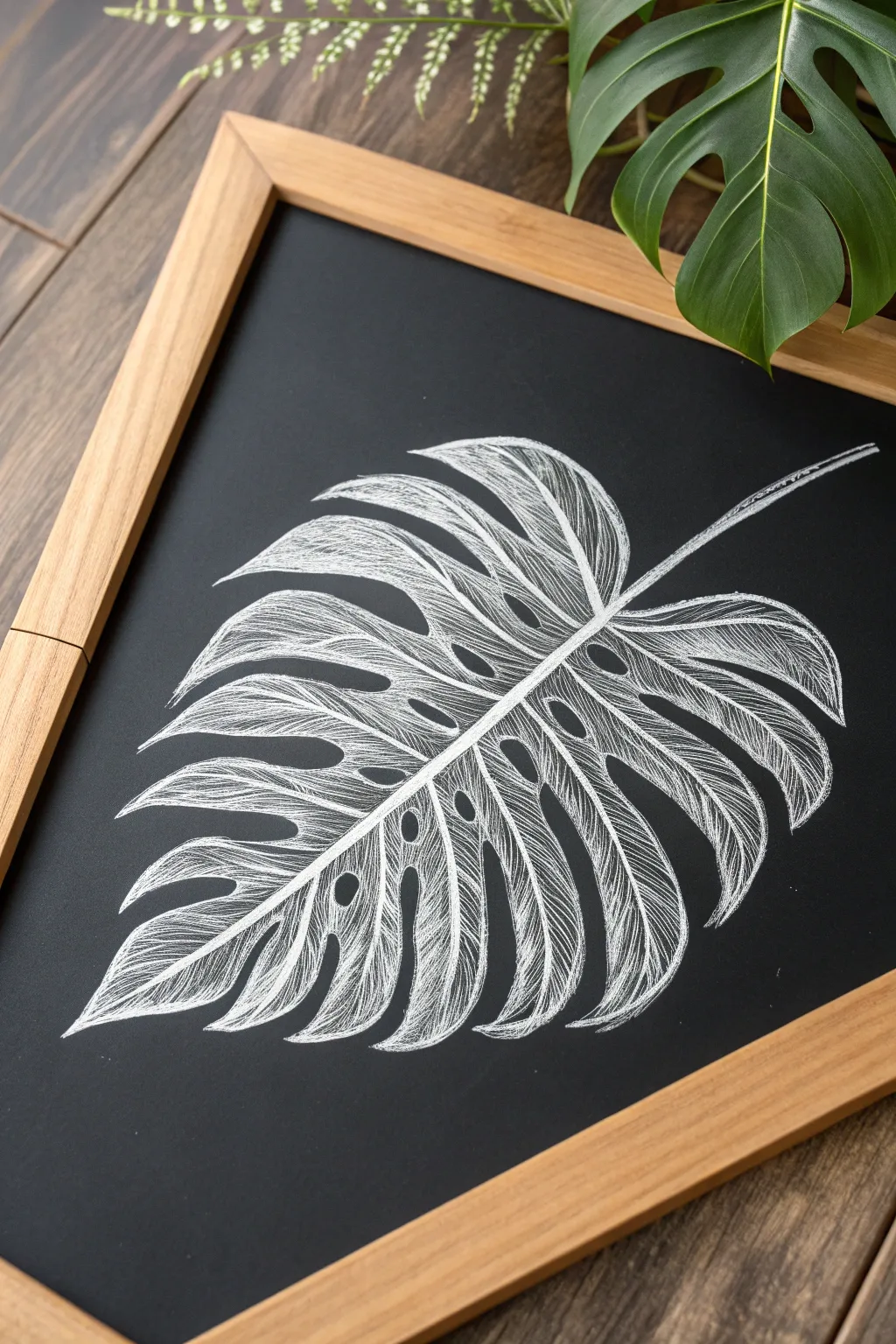Bring the jungle home with stunning white-on-black tropical leaf art.