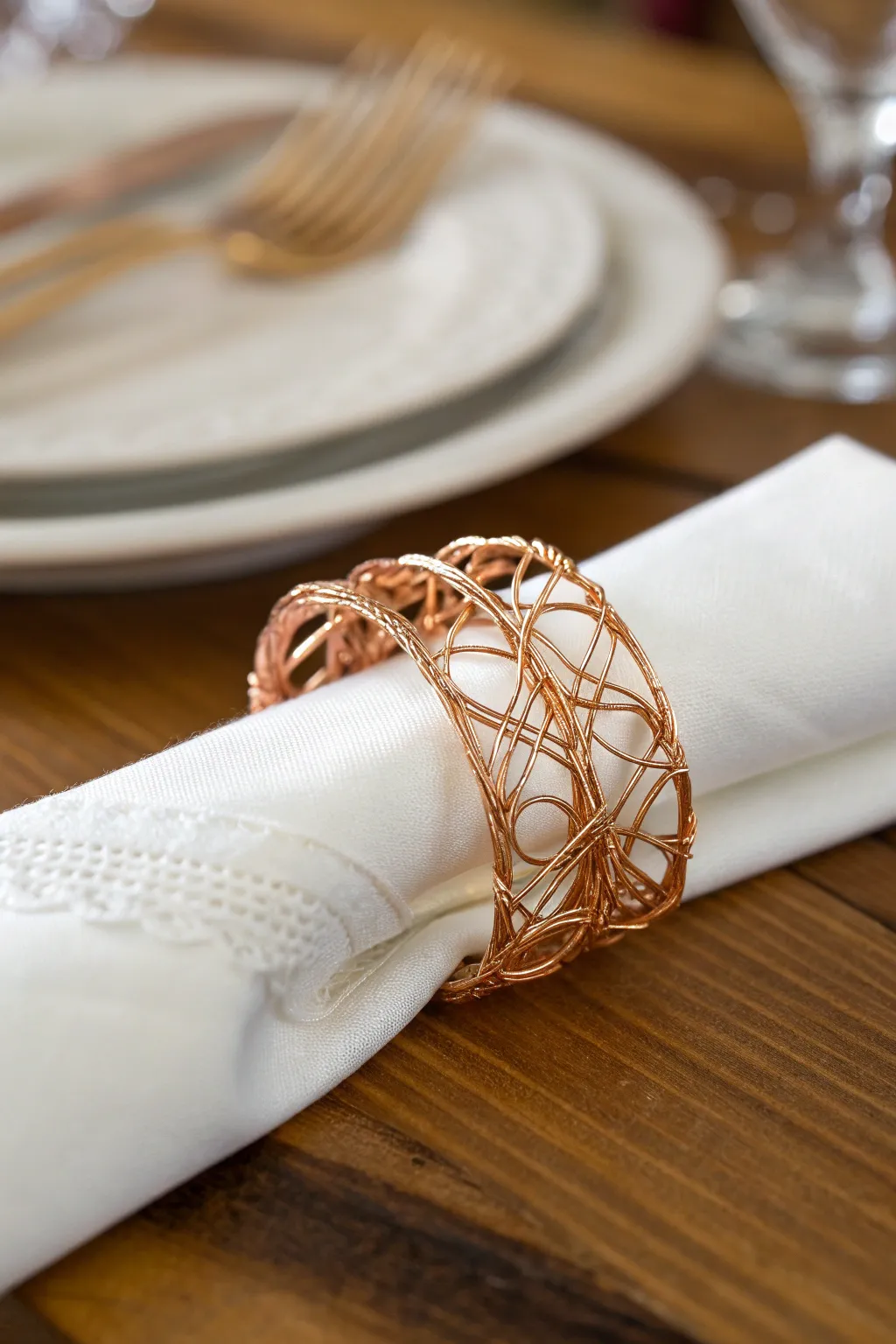 Elevate your dining experience with handcrafted wire napkin rings.
