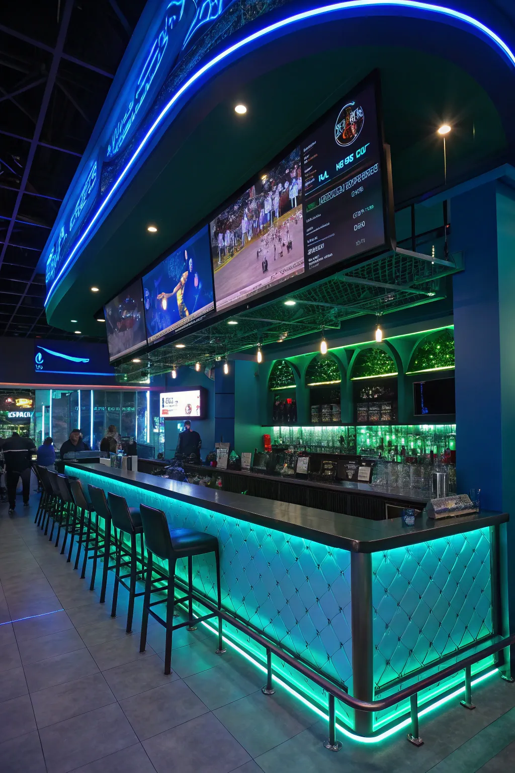 Engage guests with interactive elements like digital screens and games for a fun experience. 🎮 #InteractiveDesign #BarFun