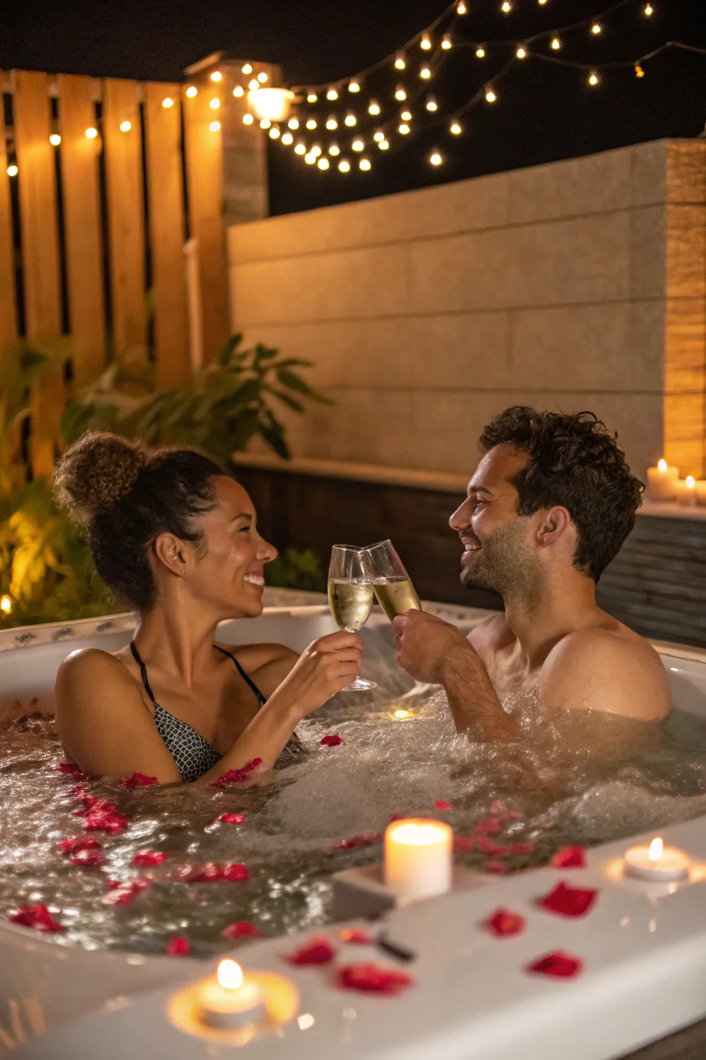 A toast to celebrate love and togetherness in the jacuzzi.