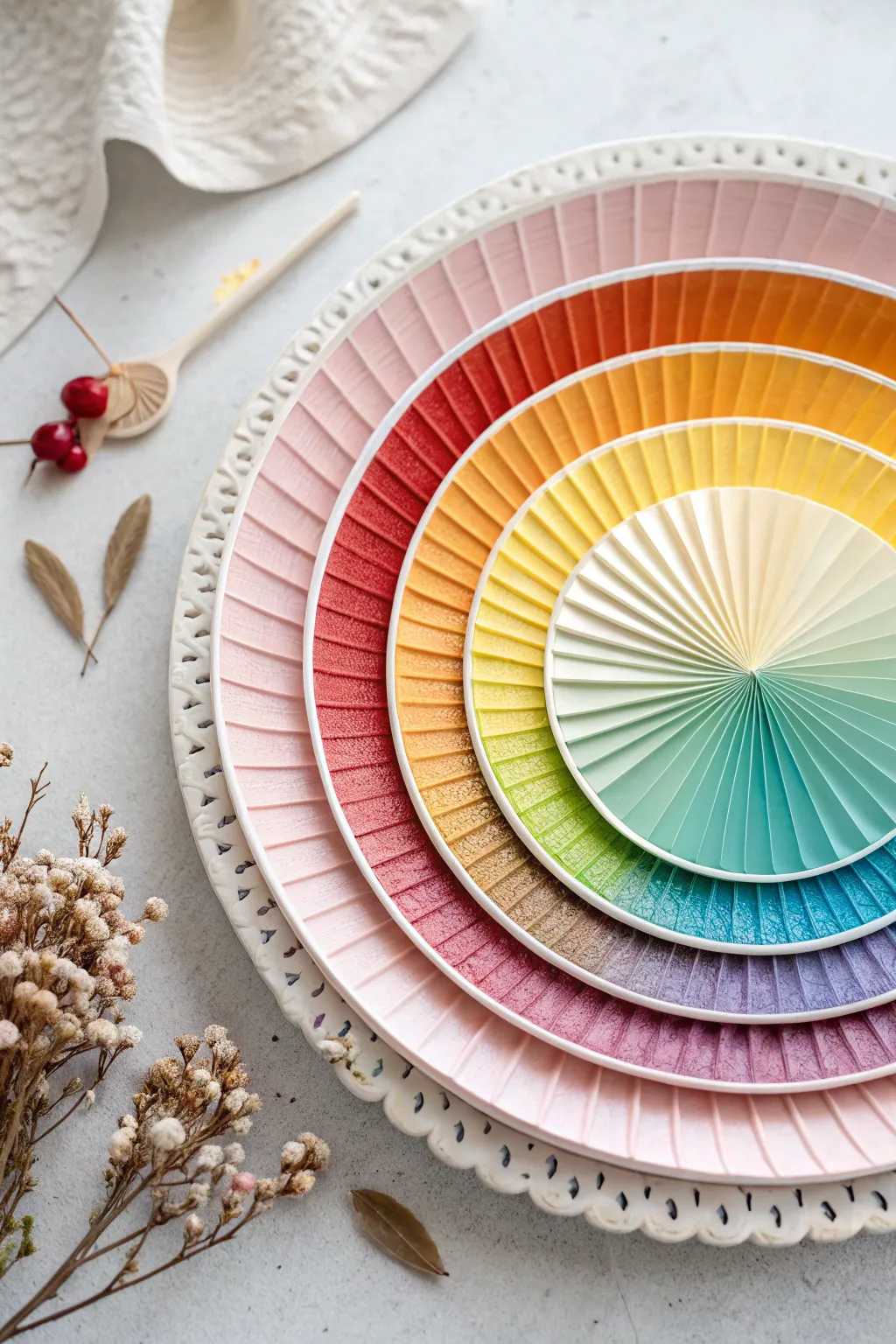 Discover the art of color with this stunning 3D paper plate wheel – a perfect blend of minimalism and bohemian charm.