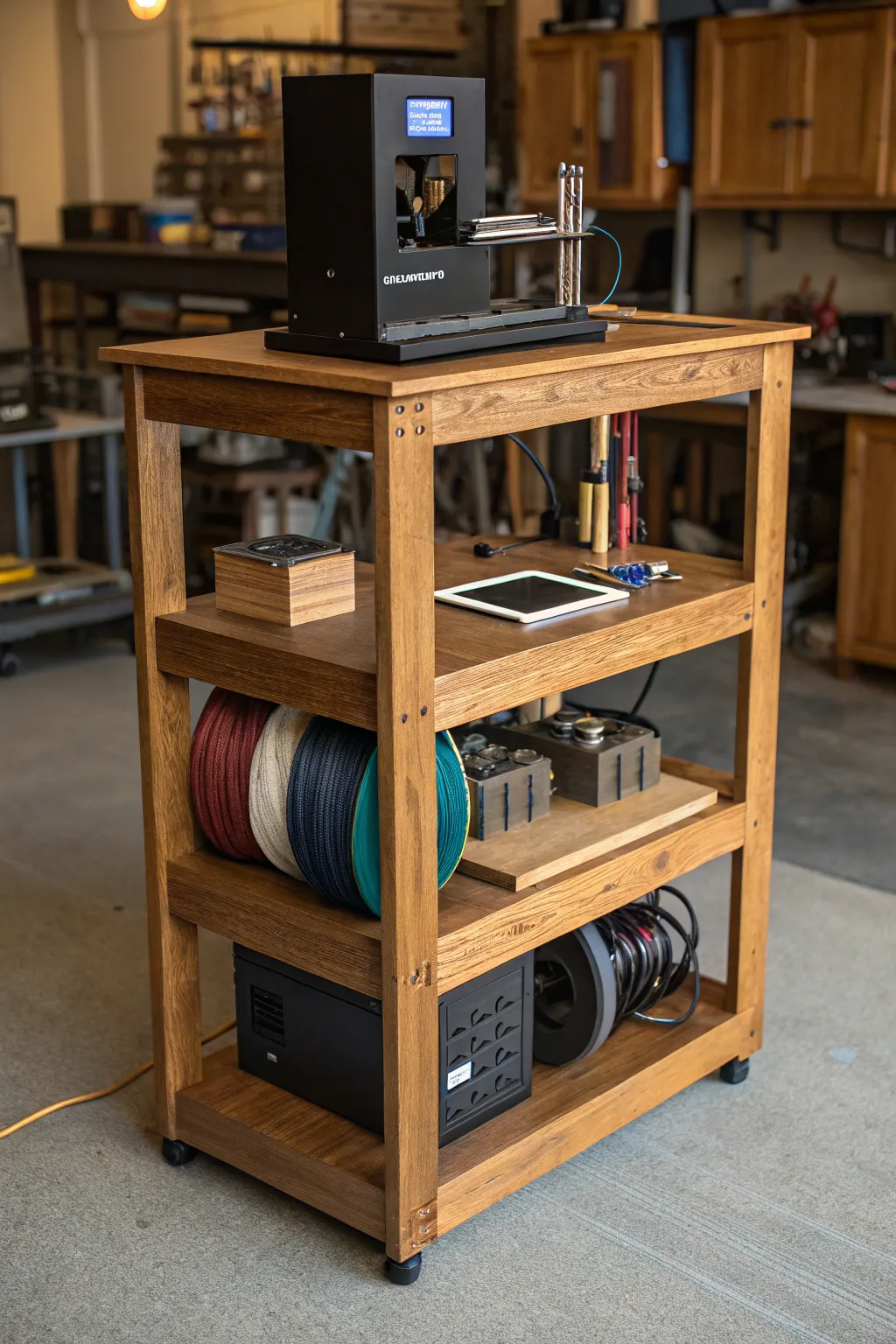 Elevate your workspace with this expertly crafted multi-level 3D printer stand—where style meets functionality.