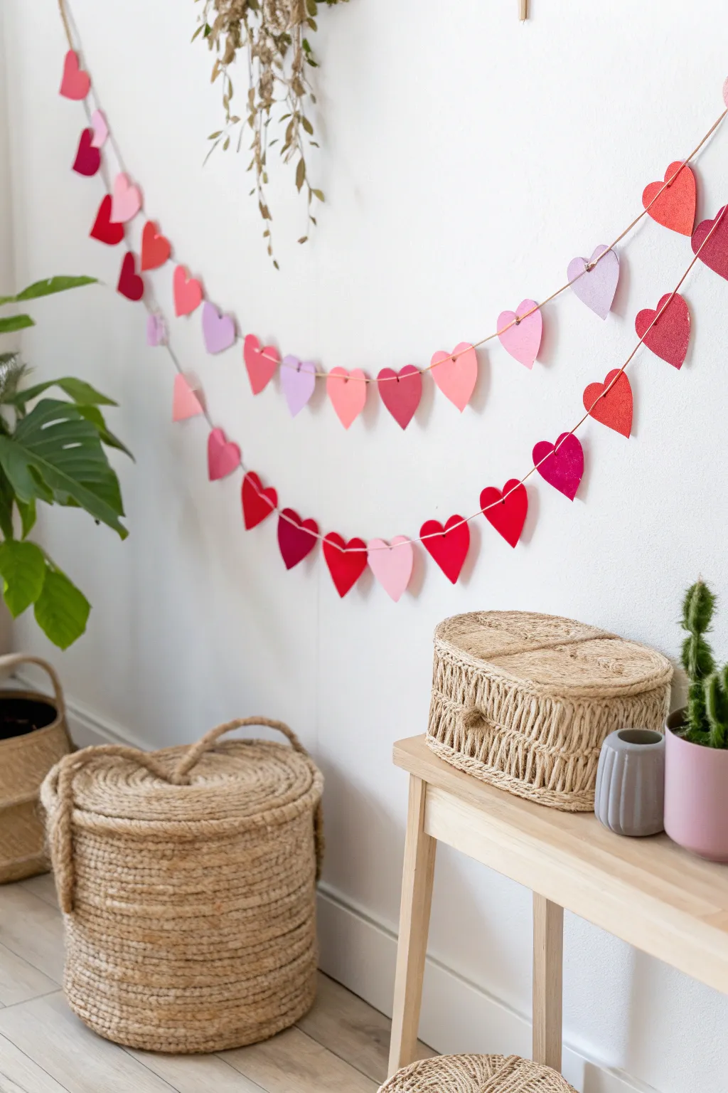 Add a pop of color and warmth to your space with this charming Valentine's garland, perfect for a touch of handcrafted elegance.